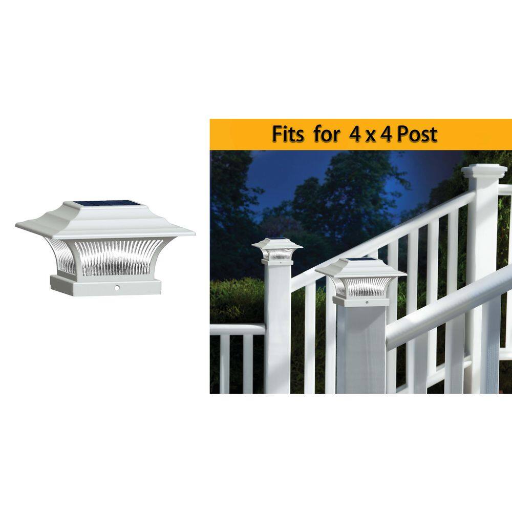 Hampton Bay Post Cap 10 Lumens White Solar Integrated LED Outdoor Spotlight (2-Pack) 47577WT-2PK