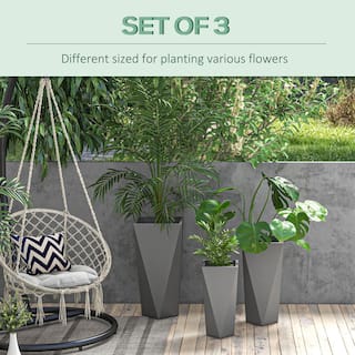 Outsunny Middle 20.5 in. Dia. Gray MgO Composite Planter with Drainage Holes (3-Pack) 84H-109V00GY