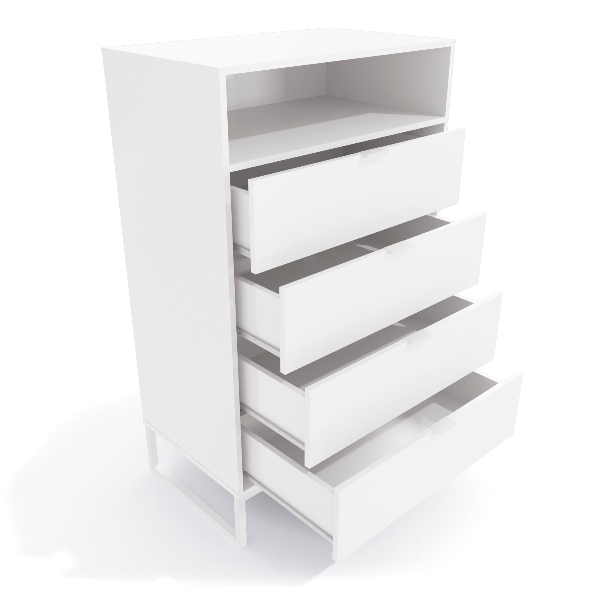 New Collins Tall Vertical Dresser with 4 Drawers, White Finish