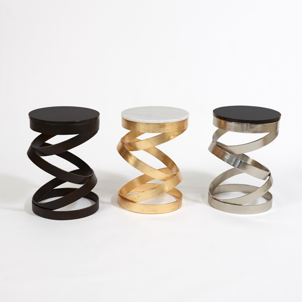 Luxe Modern Stacked Gold Rings Accent Table Round White Marble Open Metal Brass   Contemporary   Side Tables And End Tables   by My Swanky Home  Houzz