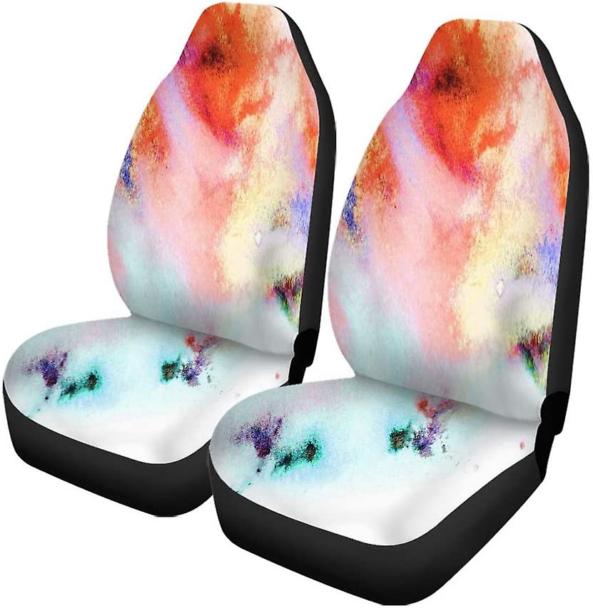 Set Of 2 Car Seat Covers Watercolor Wet Blue Abstract Wash Painting Ink Marble Pastel Universal Auto Front Seats Protector Fits