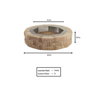 Pavestone RumbleStone 46 in. x 10.5 in. Round Concrete Fire Pit Kit No. 1 in Cafe with Round Steel Insert RSK55769