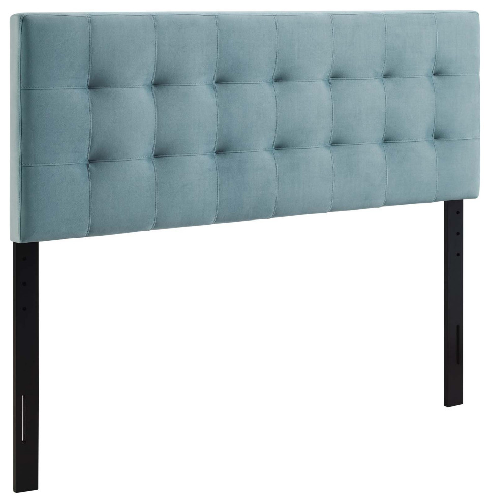 Light Blue Lily Queen Biscuit Tufted Performance Velvet Headboard   Transitional   Headboards   by Homesquare  Houzz