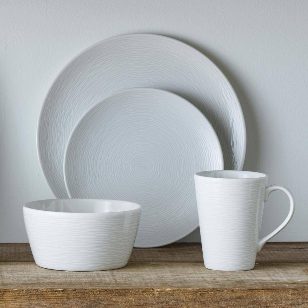 Noritake Colorscapes White-on-White Swirl Porcelain 12-Piece Coupe Dinnerware Set (Service for 4) 43813-12E