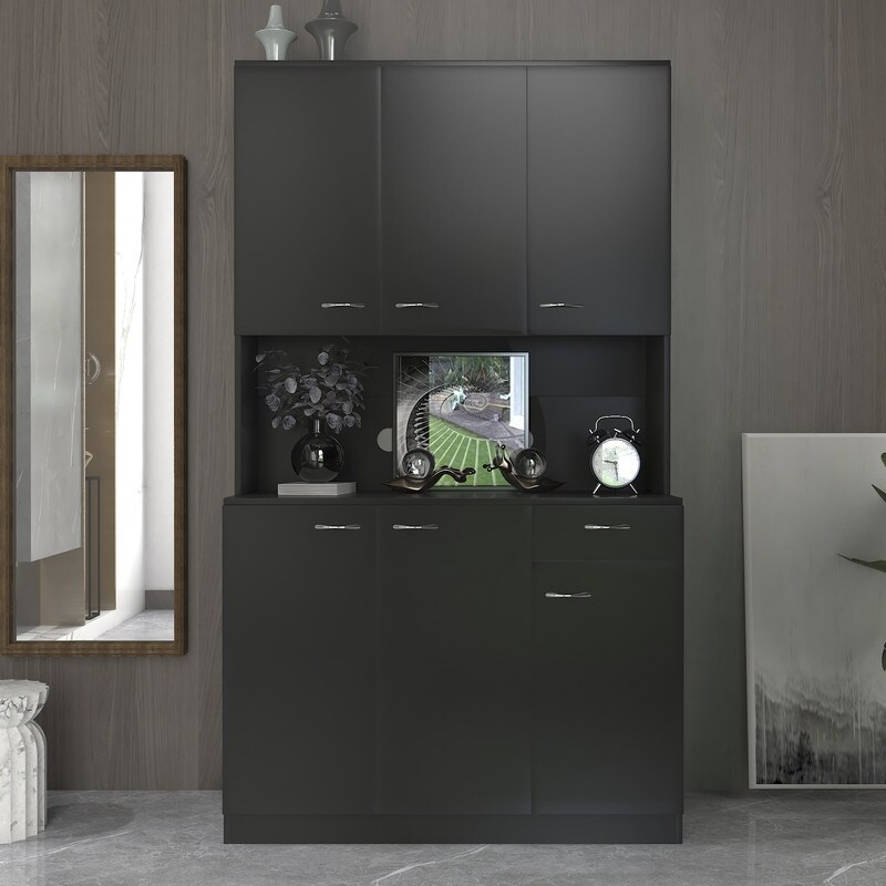 Wood Open Wardrobe with 1 Drawers， Large Storage Space - - 37938212