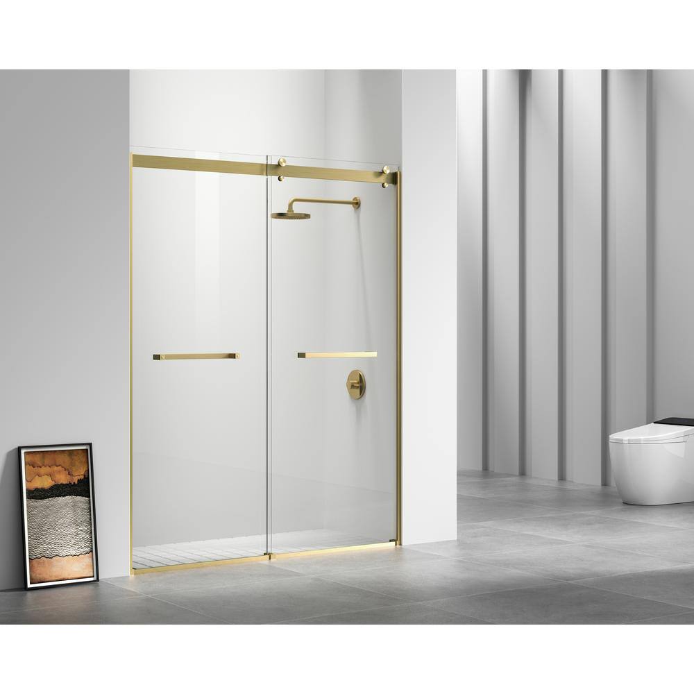 Frameless Sliding Shower Door in Brushed Gold with Clear Glass SWDR2023038G