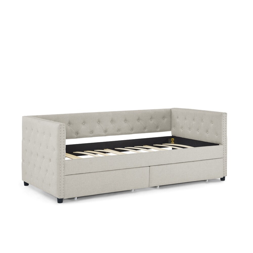 Upholstered Twin Size Daybed with Two Drawers