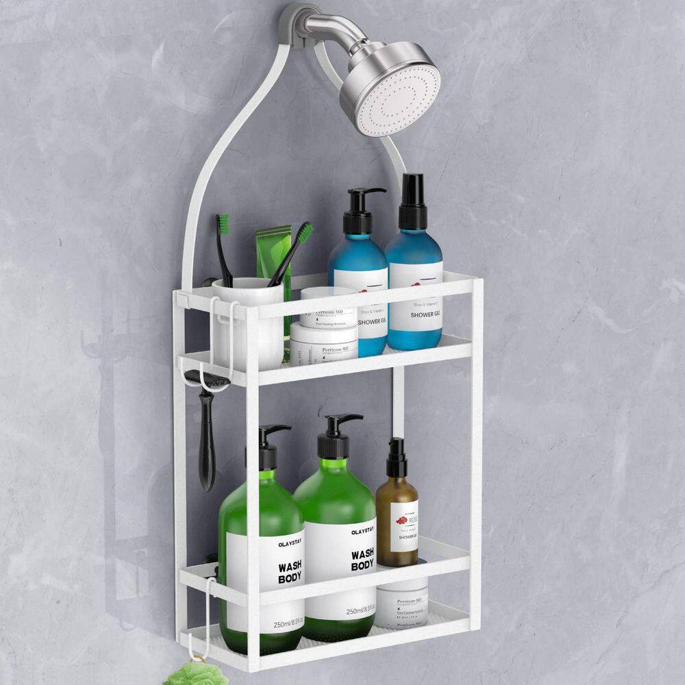 Dracelo Shower Caddy Organizer Mounting Over Shower Head Or Door Extra Wide Space with Hooks for Razorsand in White B08KHL74TK