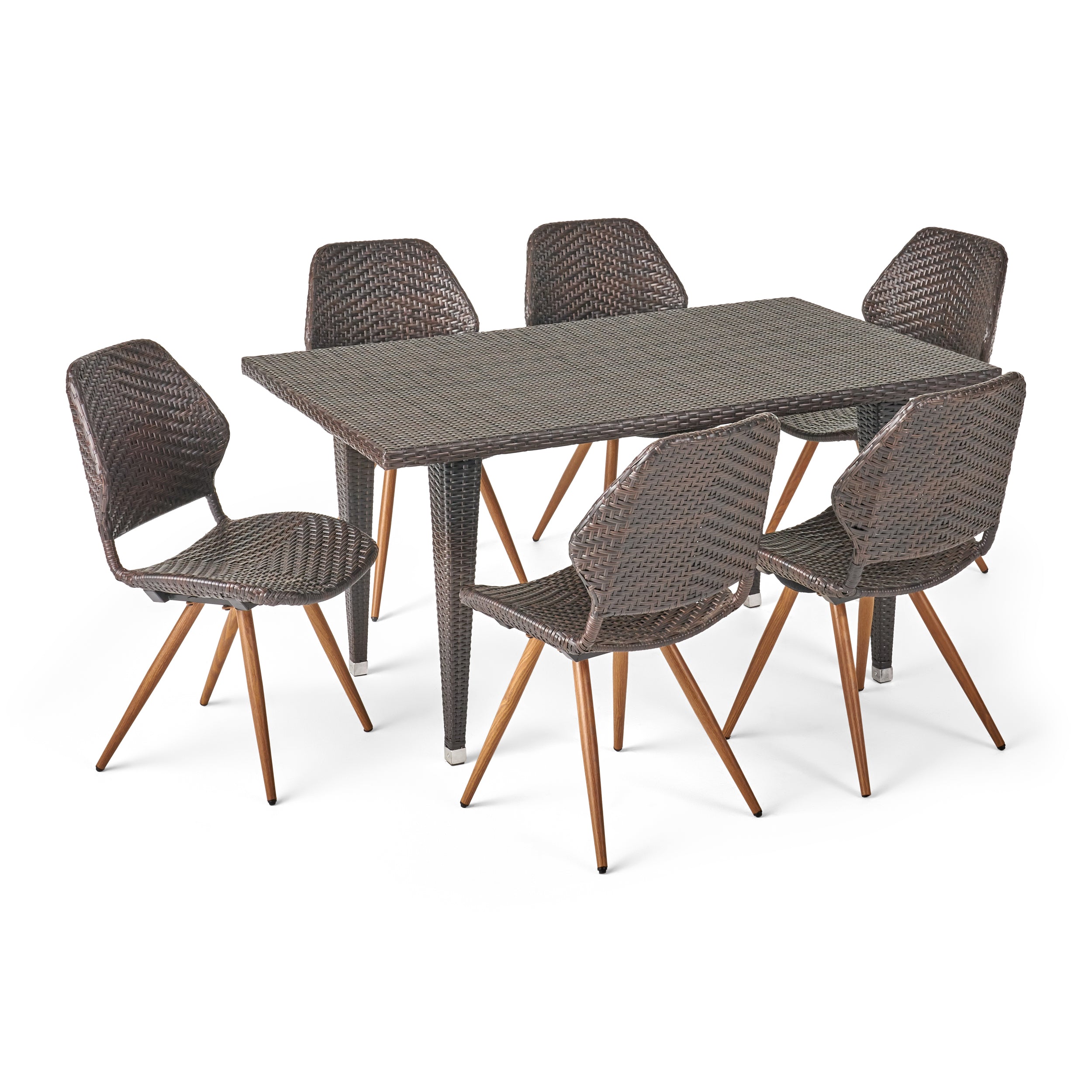 Jihan Outdoor 7 Piece Wicker Dining Set, Multibrown