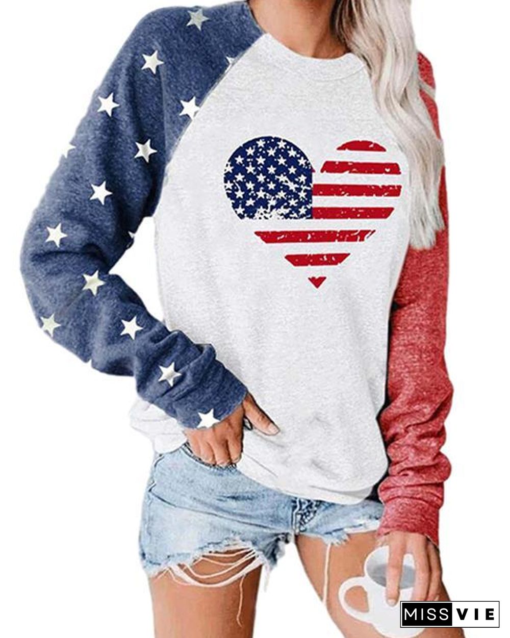 Plus Size Long Sleeve Letter Printed Color Stitching Top