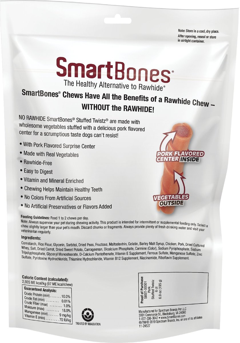 SmartBones Stuffed Twistz Pork Flavor Dog Treats， 6 count