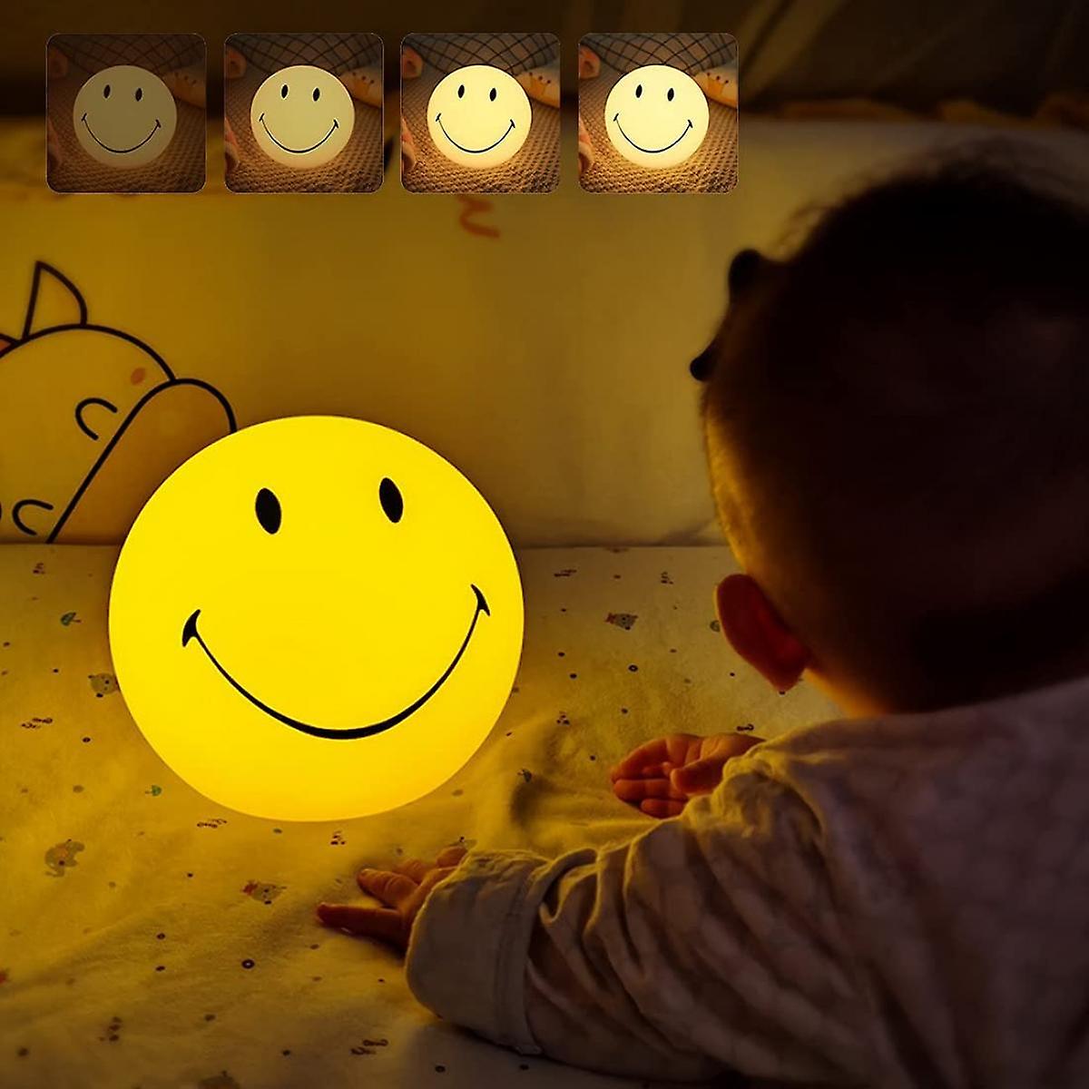 Led Children Night Light Yellow Smiling Face Lamp Dimmable Kids Bedside Lamp Baby Mood Lamp， Usb Rechargeable Table Lamp