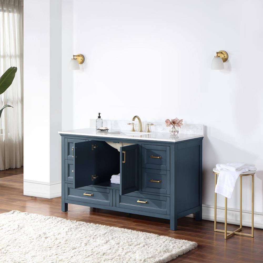 Altair Isla 60 in. W x 22 in. D x 34.5 in. H Single Sink Bath Vanity in Classic Blue with Composite Stone top in White 538060S-CB-AW-NM