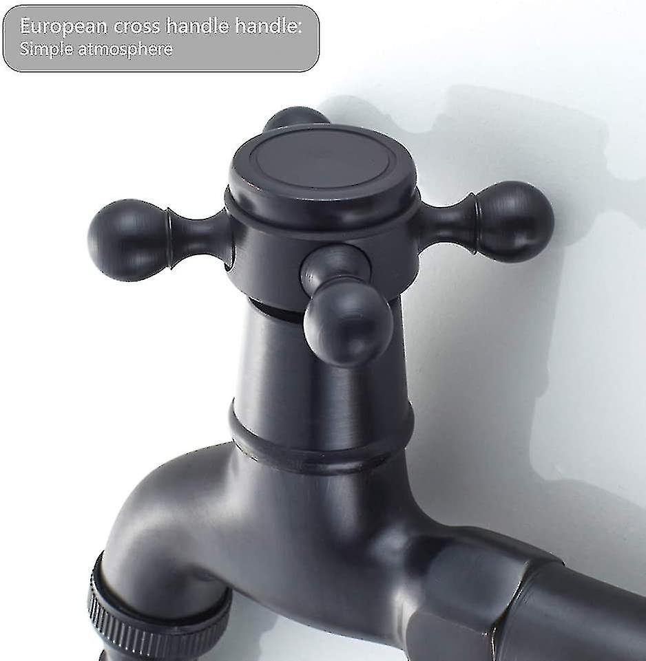 Brass Washing Machine Faucet With 1/2inch Sink Spout Antique Cross Handle Mop Faucet For Garden Sink， Black 1 Pcs