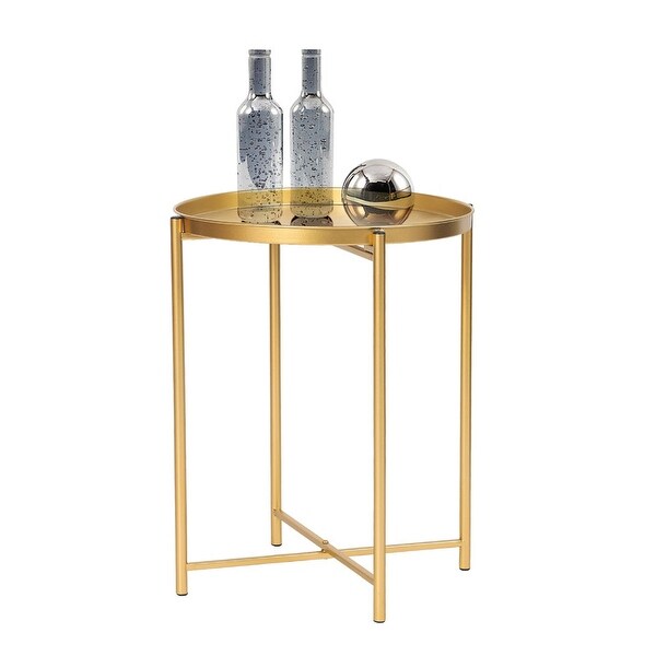 Adeco Gold End Table Metal Waterproof Snack Beside Table Accent Coffee Table - 16.9