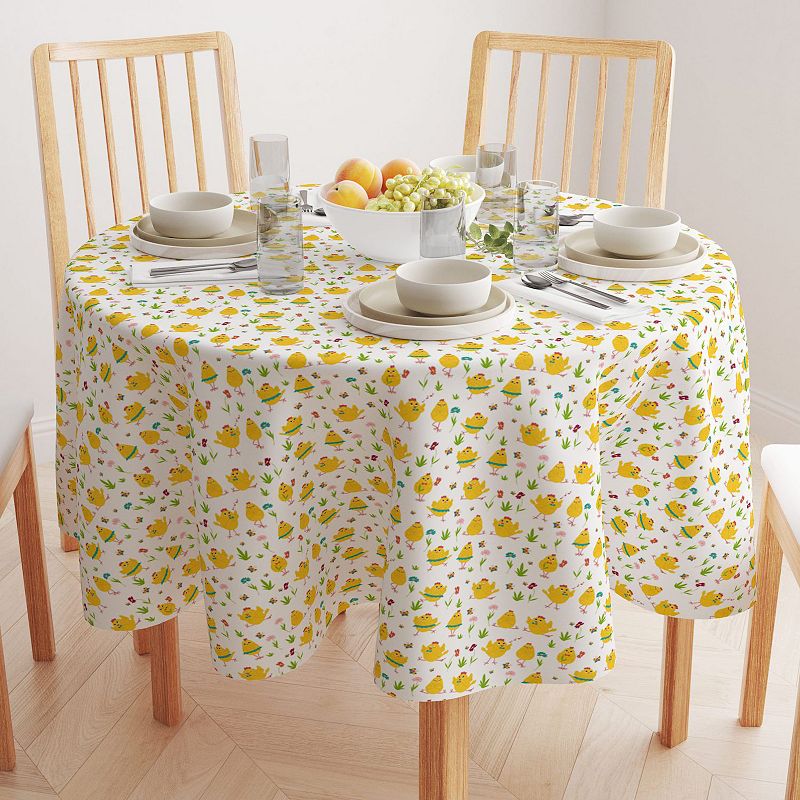 Round Tablecloth， 100% Cotton， 60 Round， Dancing Chickens