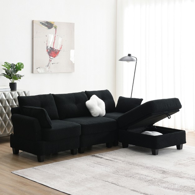 Convertible Sectional Sofa Couch Set Upholstered L shaped Couch With Storage Ottoman And Usb Charging Ports modernluxe