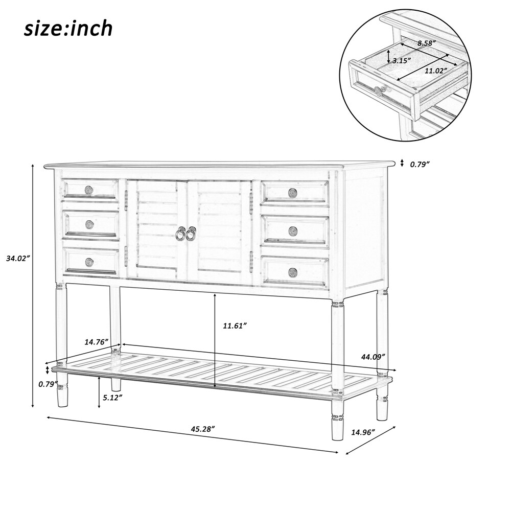 Console Sofa Table with Drawers Cabinets and Shelf