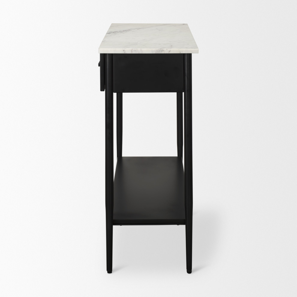 Amika White Marble Top With Black Metal Base Console Table   Modern   Console Tables   by Mercana  Houzz