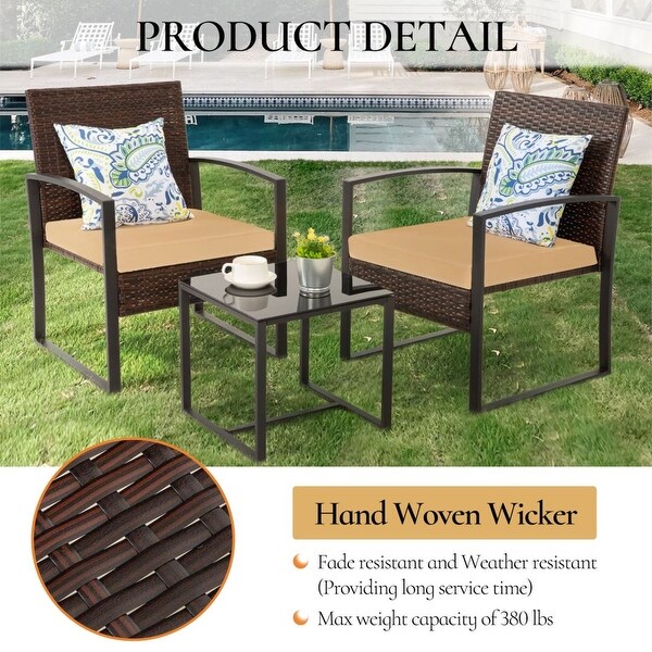 3Piece Wicker Bistro Set，Outdoor Patio chairs and Coffee Table