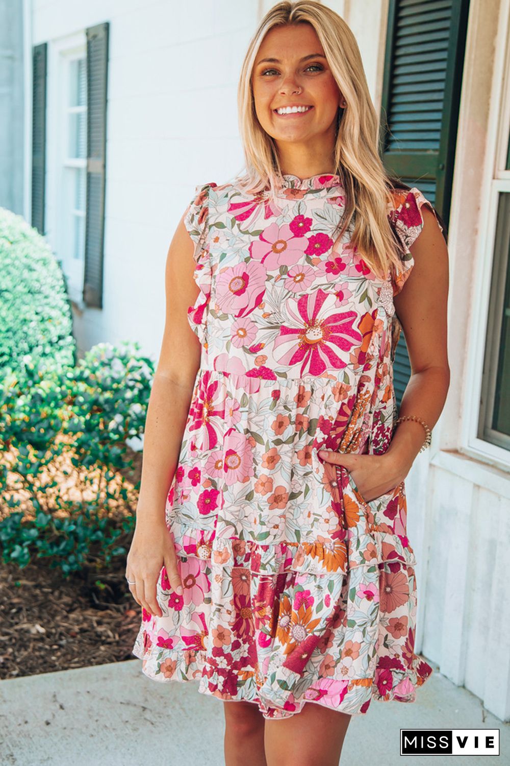 White Ruffled Tank Floral Dress