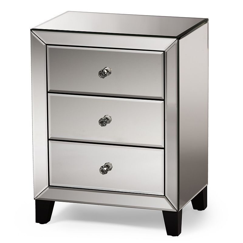 Baxton Studio Mirrored 3-Drawer Nightstand