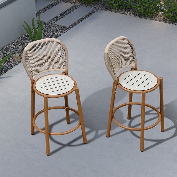 PURPLE LEAF Bar Stools Set of 2 Patio Bar Stools with Back Rattan