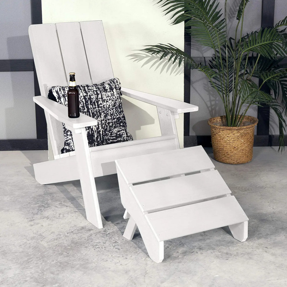 Modern Adirondack Chair With Footrest  Weatherproof Plastic Frame   Beach Style   Adirondack Chairs   by Decor Love  Houzz