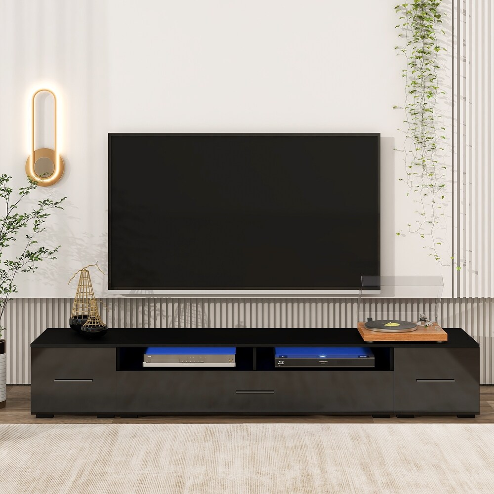 Minimalist Design TV Stand with Color Changing Led Lights Universal Entertainment Center High Gloss TV Cabinet for 90 Inch TV