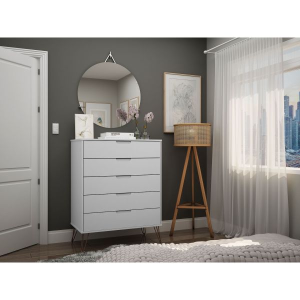 Rockefeller 5-Drawer Tall Dresser in White