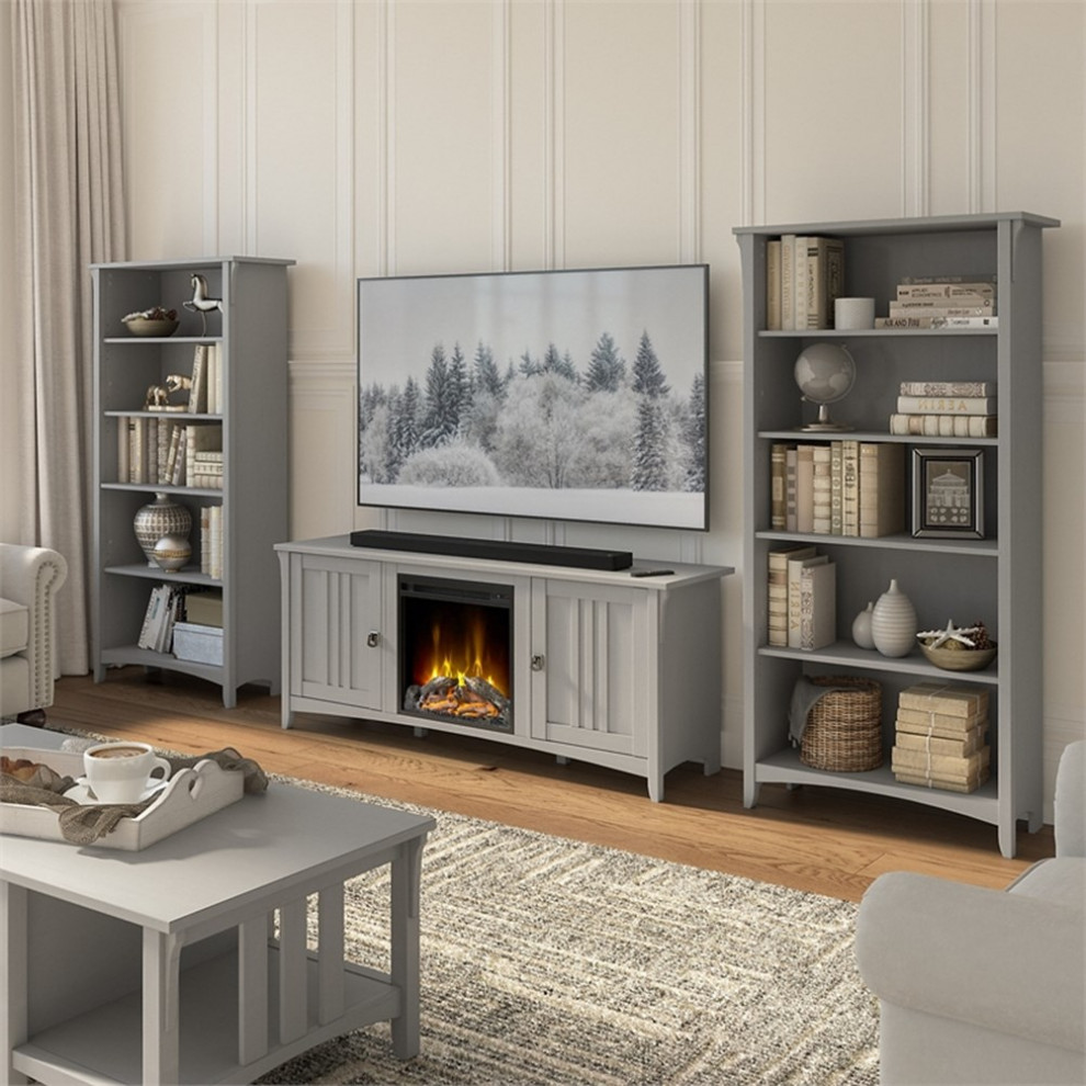 Salinas TV Stand for 70 Inch TV w/ Bookcases in Cape Cod Gray   Engineered Wood   Transitional   Entertainment Centers And Tv Stands   by Homesquare  Houzz