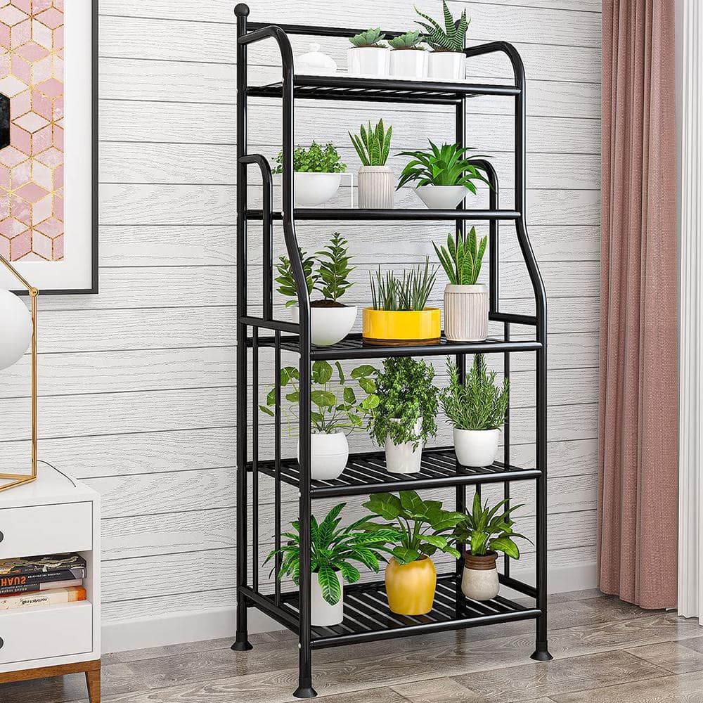 Indoor Outdoor Black Metal Plant Shelf， Garden Balcony Living Room Kitchen Bathroom Multiple Shoe Storage Rack (5-Tiers) B098LCTD99