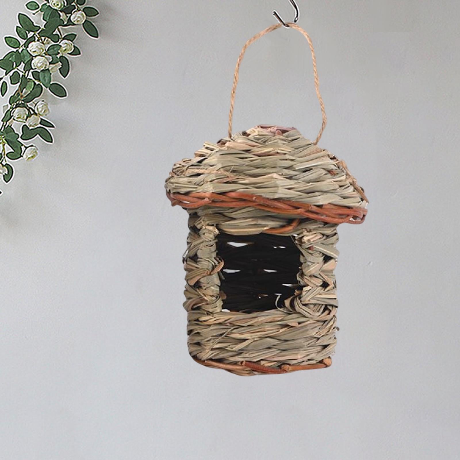 Natural Grass Hung Straw Nest Bird Toy Chickadee Sturdy Cozy Hanging Bird House ， 13x8cm