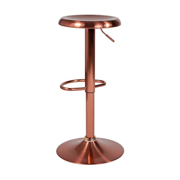 Offex Contemporary Adjustable Height Retro Metal Swivel Barstool in Rose Gold Finish