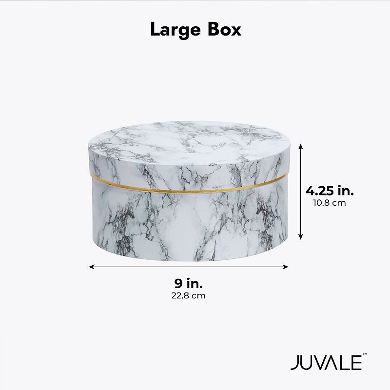 Set of 3 Small Round Gift Boxes with Lids， White Marble Print Cardboard Boxes (3 Sizes)