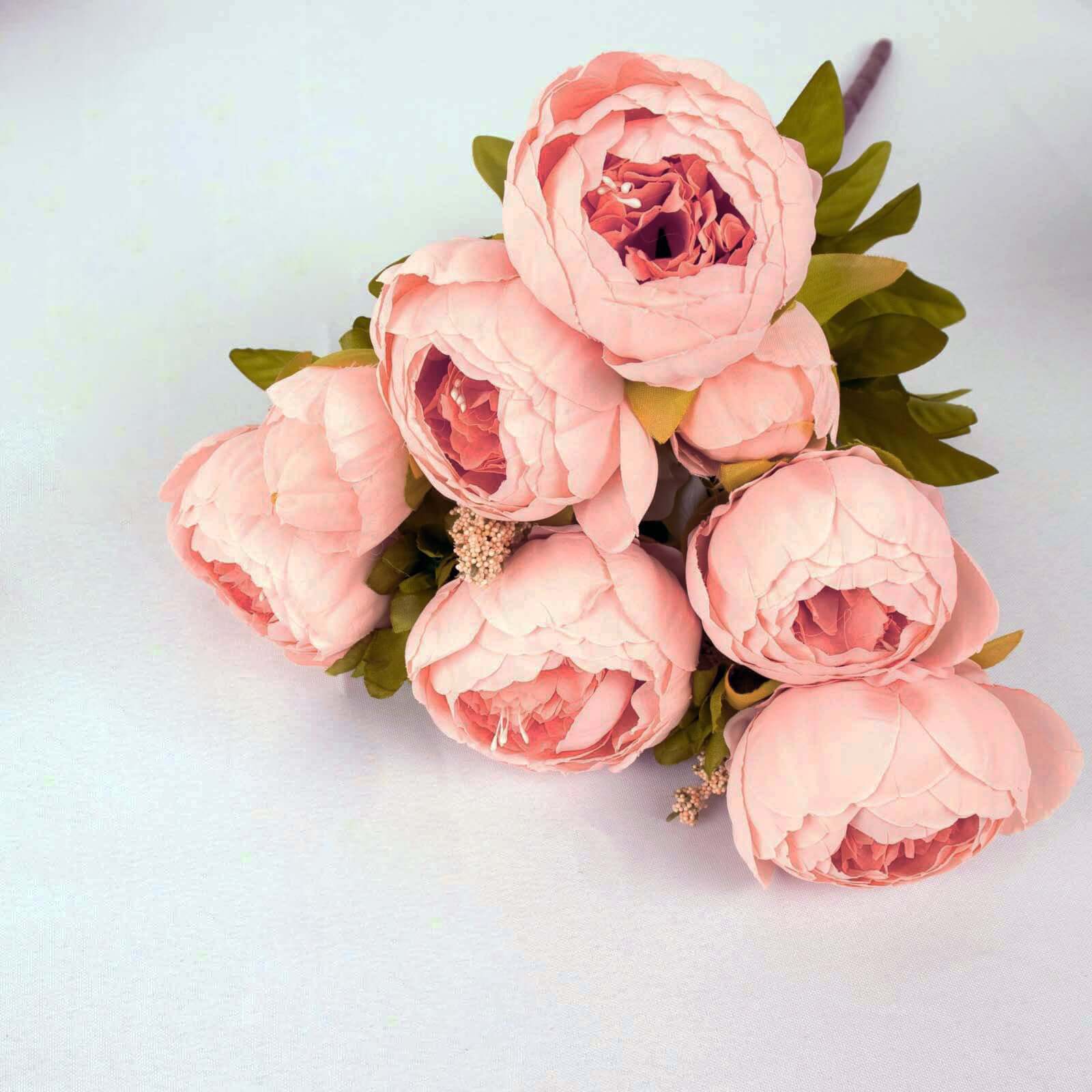 2 Pack Pink Artificial Peony Flower Wedding Bouquets, Faux Silk Flower Arrangements 19