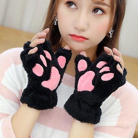 Women Bear Plush Fingerless Warm Bear Paw Cat Claw Gloves Cute Wind Plush Half Finger Gloves Christmas Halloween For Womens Girl