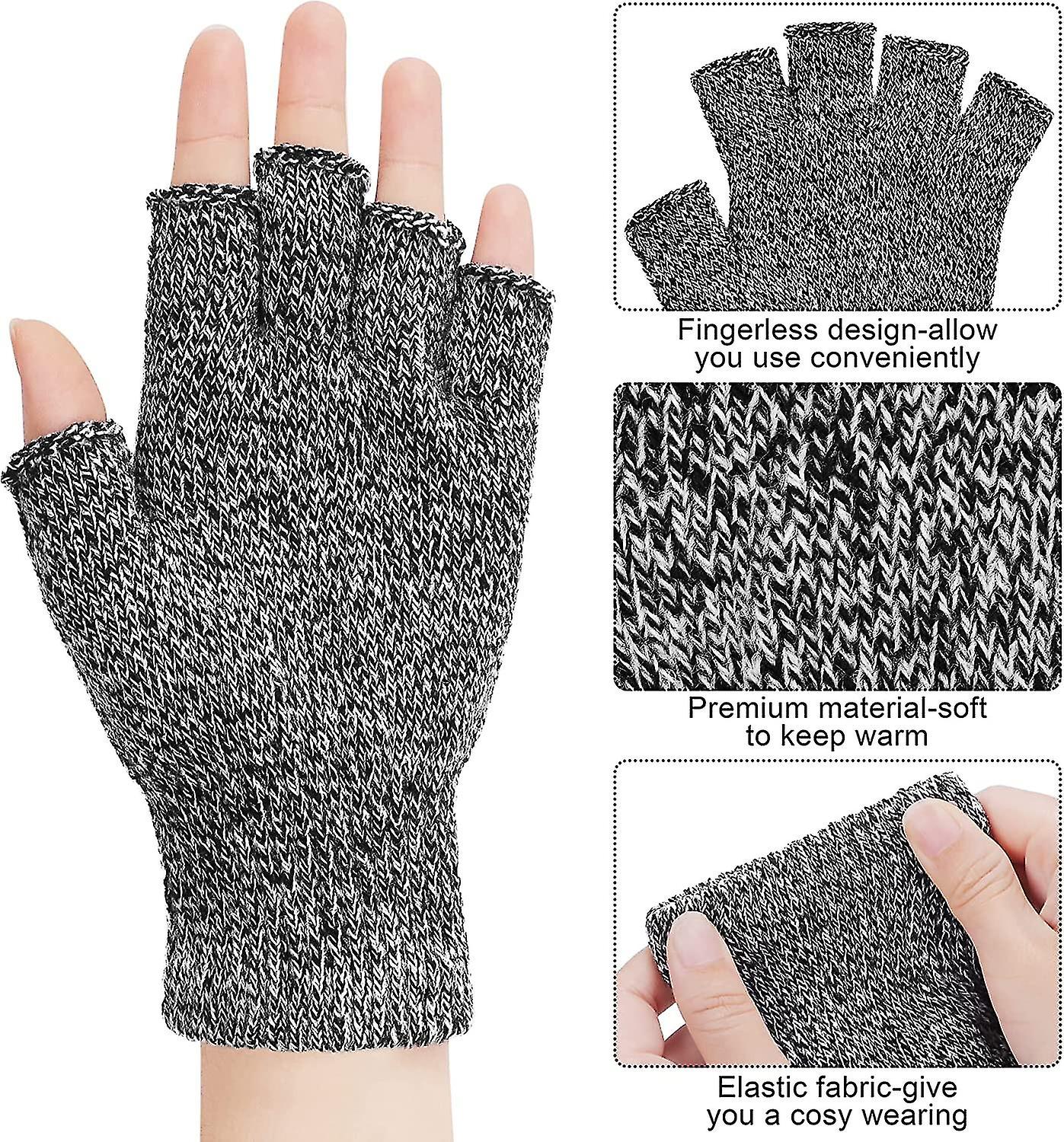 3 Pairs Half Finger Mittens Knitted Stretchy Winter Fingerless Gloves Typing