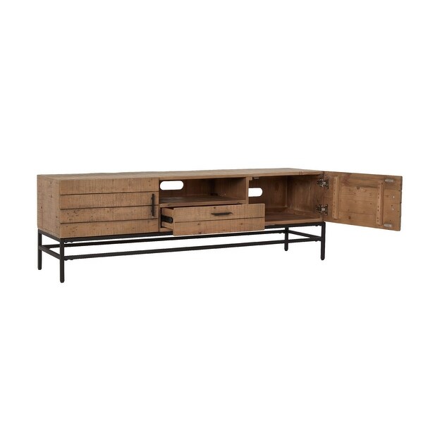 Lyla 63 Inch Reclaimed Wood TV Media Entertainment Console， Brown， Black