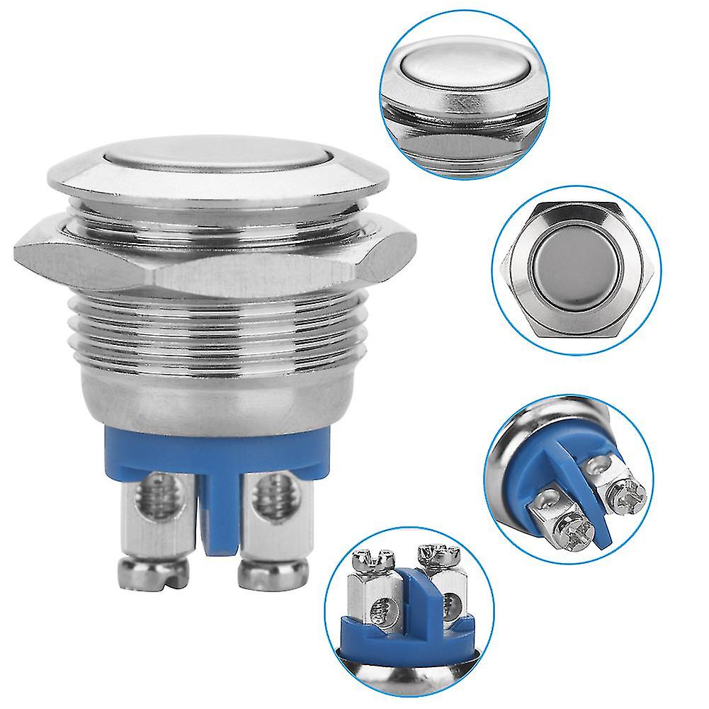 5 Pcs/set 16mm 2A 250V Metal Waterproof 2Pin Mini Push Button Switch (flat head)