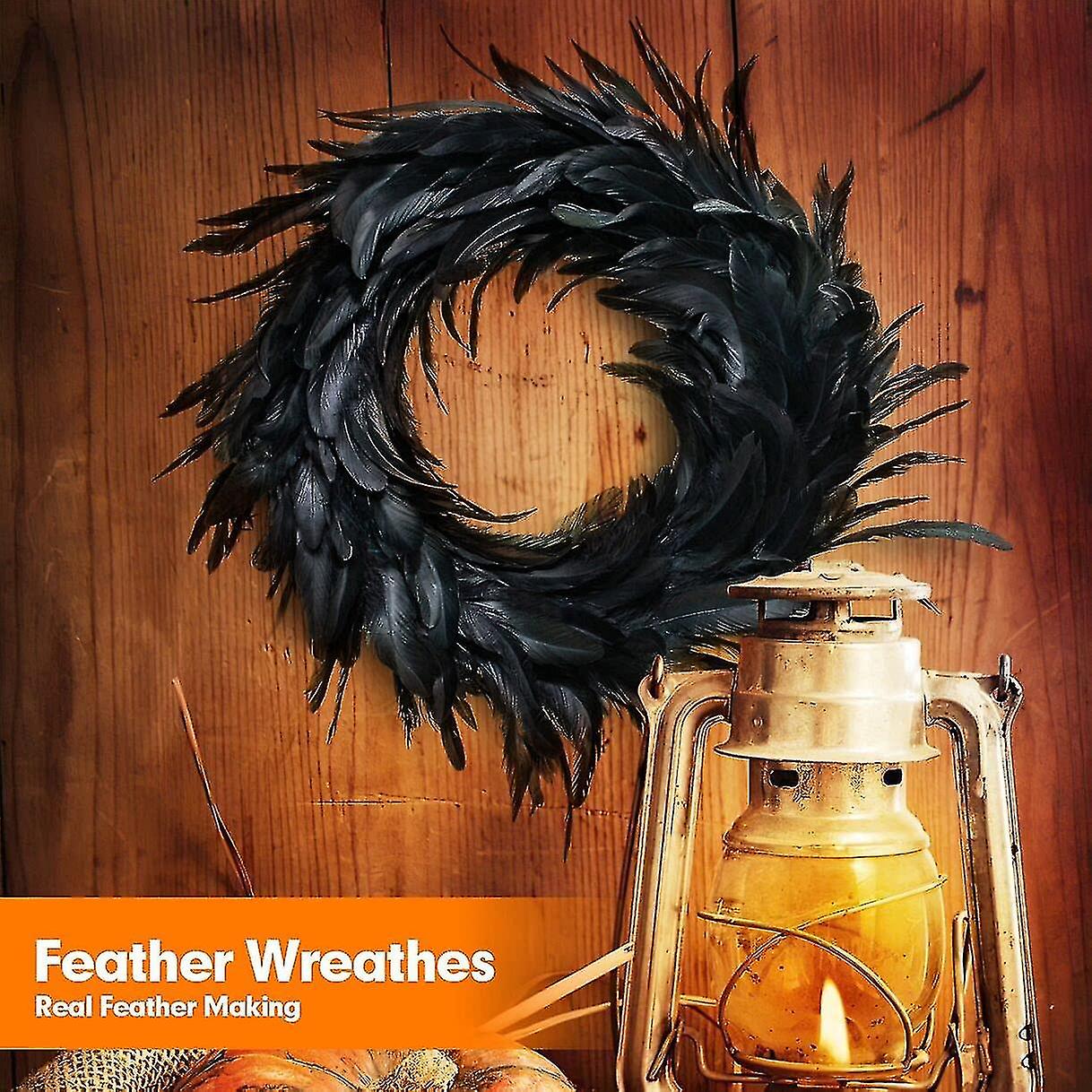 18 Inch Black Feather Wreath，christmas Decoration，thanksgiving Artwork