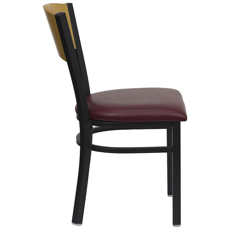 Emma and Oliver Black Circle Back Metal Dining Chair/Natural Wood Back， Black Seat