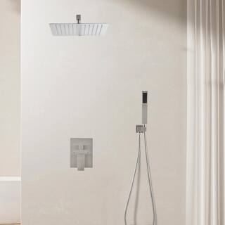 Satico Rainfall 1-Spray Square 12 in. Shower System Shower Head with Handheld in Brushed Nickel SN213006