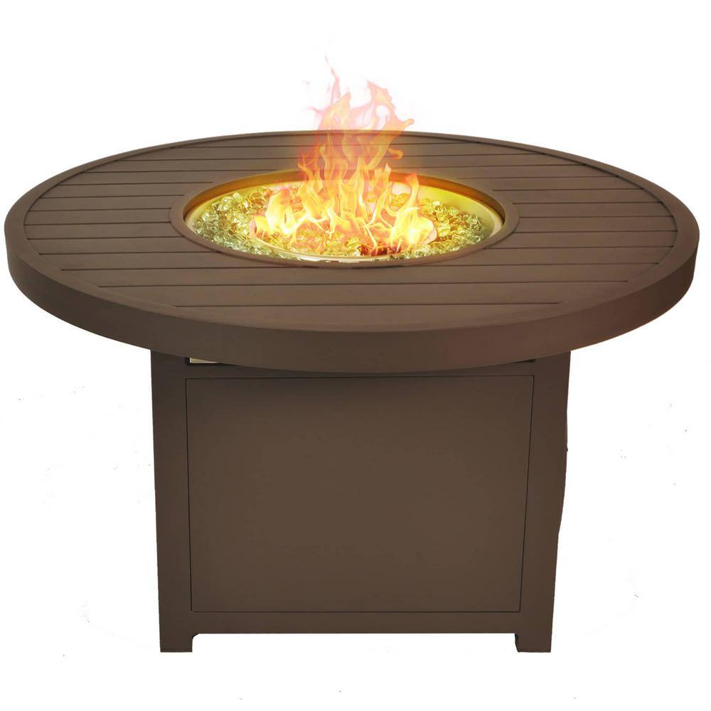 BLUEGRASS LIVING 42 Inch Outdoor Round Aluminum 50000 BTU Propane Fire Pit Table with Crystal Glass Beads 140291