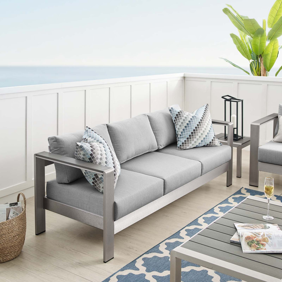 Lounge Sofa  Sunbrella  Fabric  Aluminum  Metal  Silver Gray  Outdoor   Contemporary   Outdoor Sofas   by House Bound  Houzz