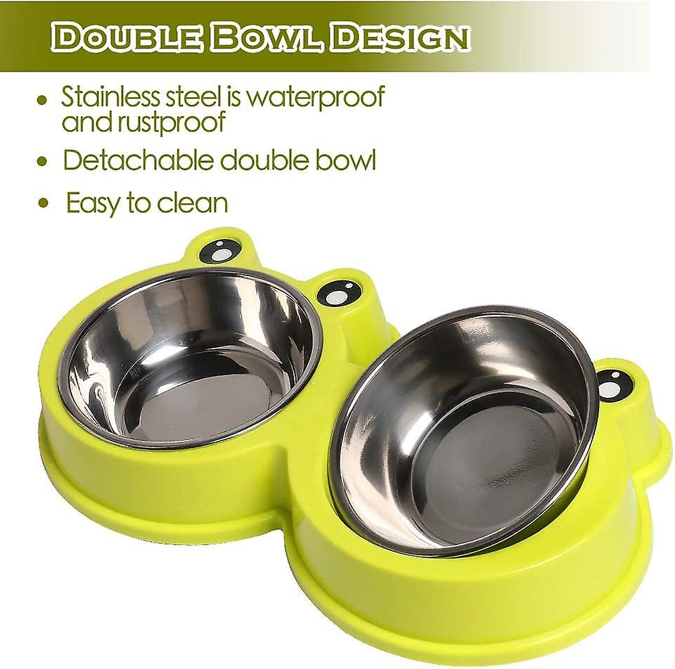 Double Cat Bowl Stainless Steel Dog Bowl，durable Pet Bowls With No-slip Design Resistant Silicone Mat-green