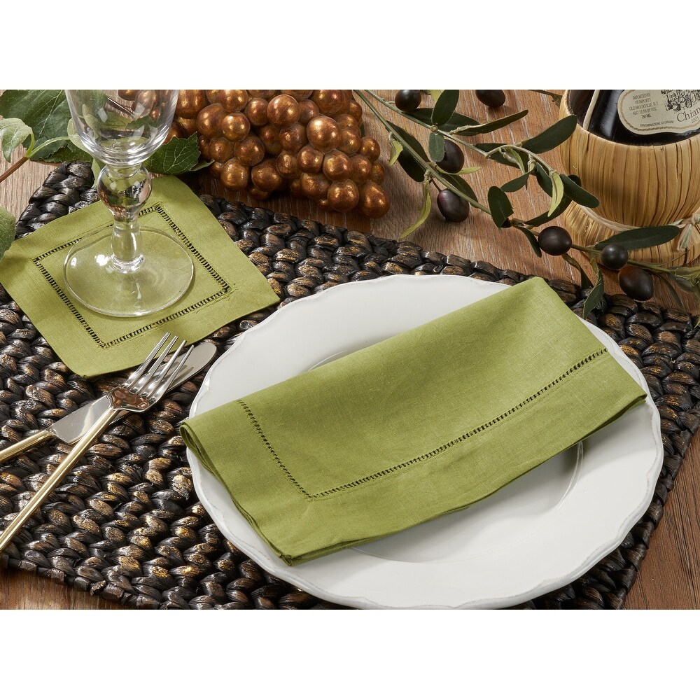 Hemstitched Linen Blend Cocktail Napkins (Set of 12)