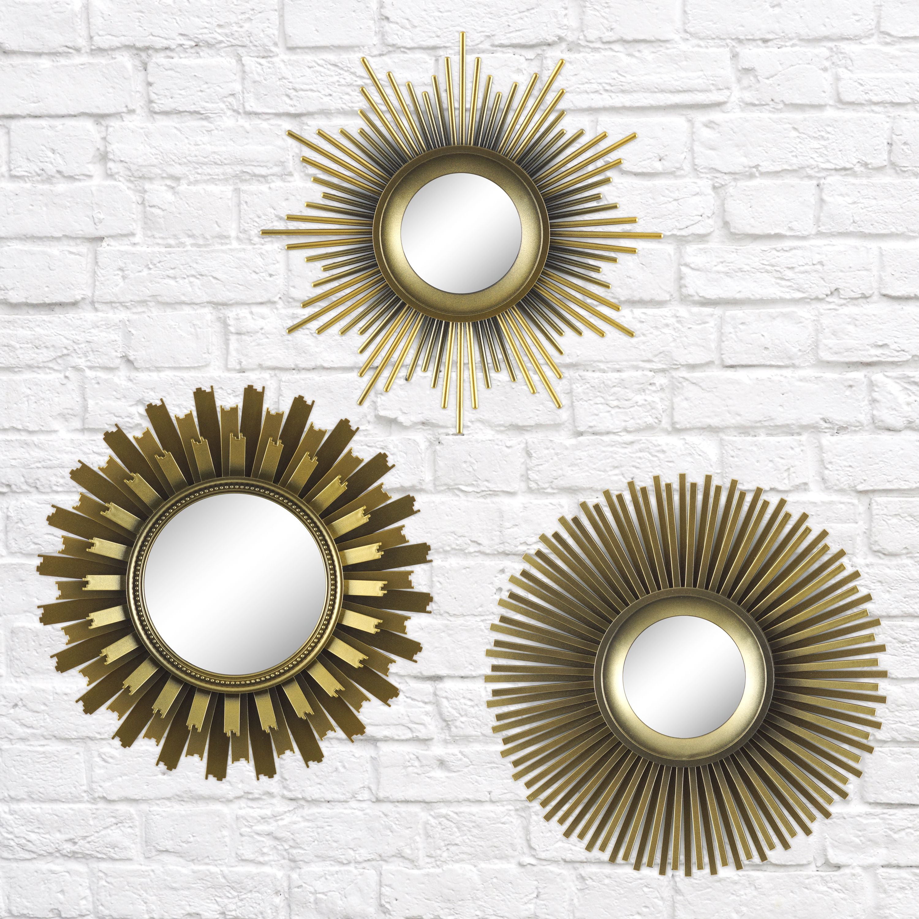 Better Homes & Gardens 3-Piece Round Sunburst Mirror Set in Gold Finish