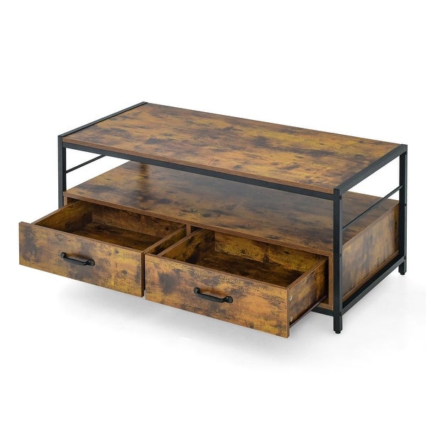 Costway Coffee Table with Storage Drawersand Shelf Coffee Table with - See Details