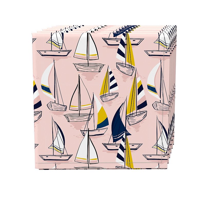 Napkin Set， 100% Polyester， Set of 4， 18x18， Sailboats Pink